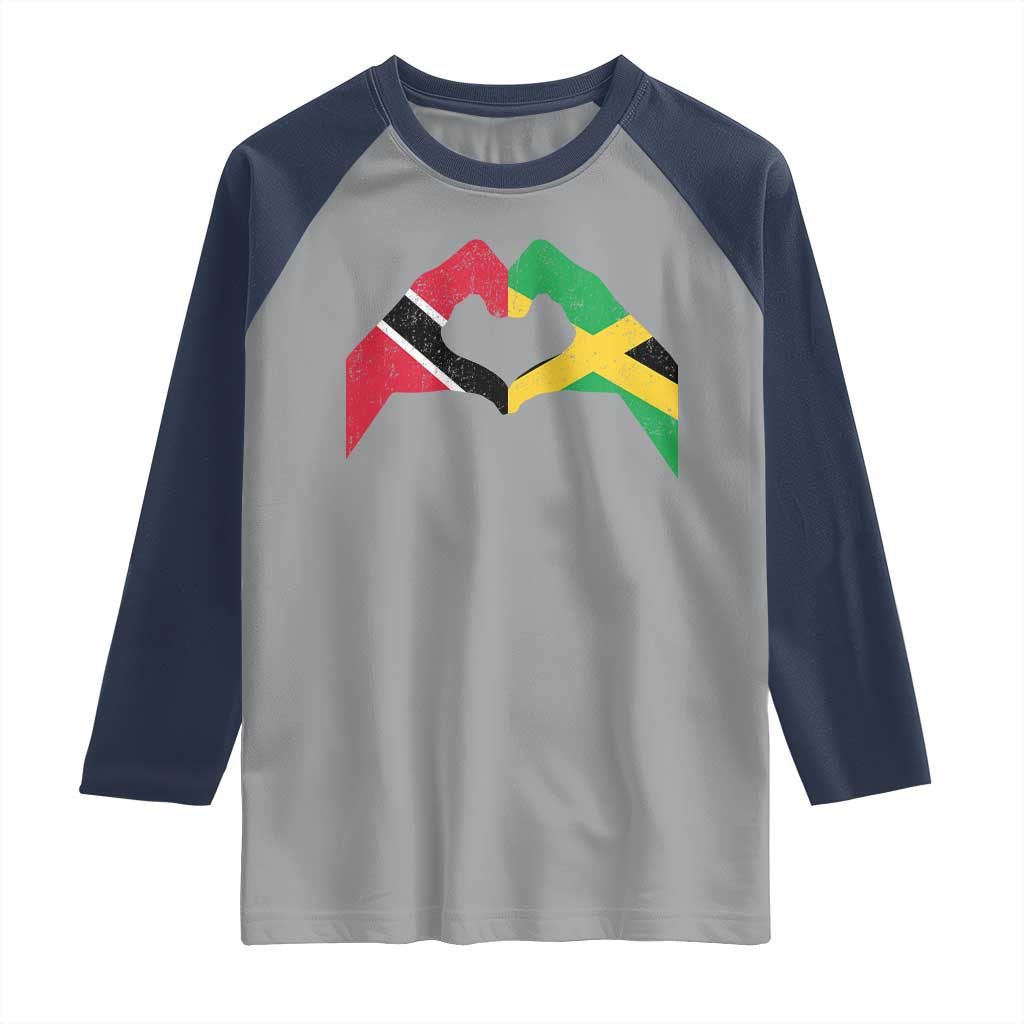 Trinidad and Tobago Jamaican Raglan Shirt Two Flags One Heart TS10 Sport Gray Navy Print Your Wear