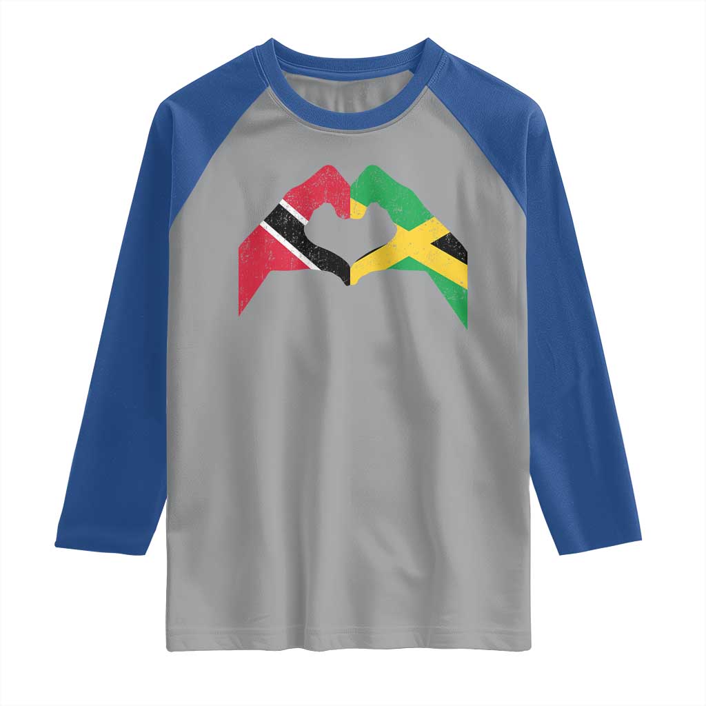 Trinidad and Tobago Jamaican Raglan Shirt Two Flags One Heart TS10 Sport Gray Royal Print Your Wear