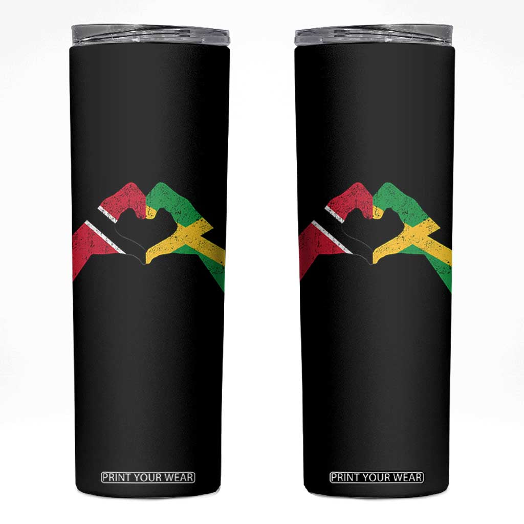 Trinidad and Tobago Jamaican Skinny Tumbler Two Flags One Heart TS10 Black Print Your Wear