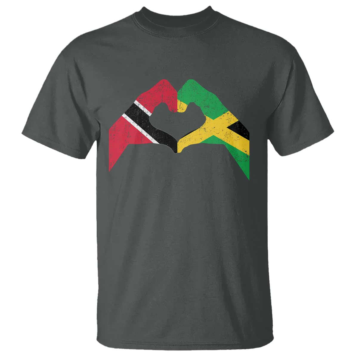 Trinidad and Tobago Jamaican T Shirt Two Flags One Heart TS10 Dark Heather Print Your Wear