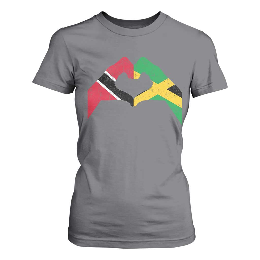 Trinidad and Tobago Jamaican T Shirt For Women Two Flags One Heart TS10 Charcoal Print Your Wear