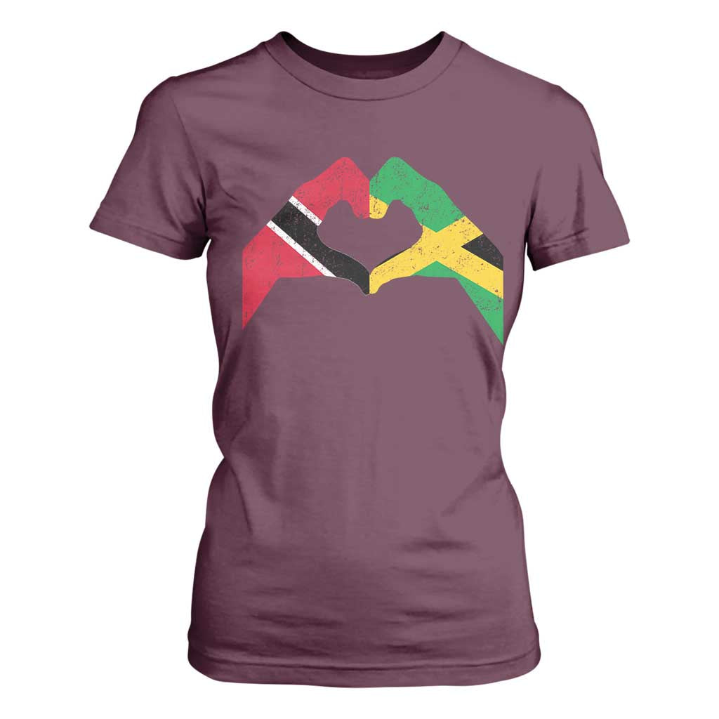 Trinidad and Tobago Jamaican T Shirt For Women Two Flags One Heart TS10 Maroon Print Your Wear