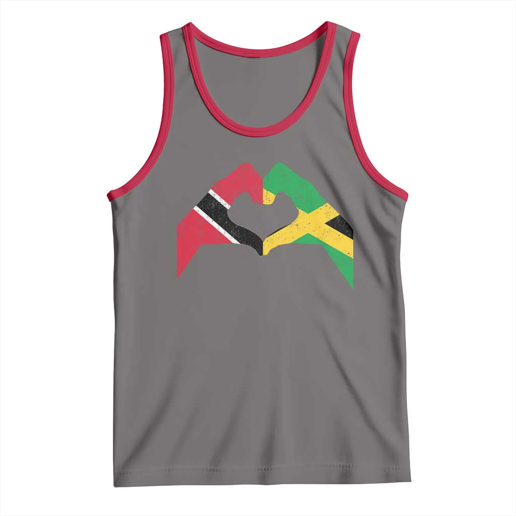 Trinidad and Tobago Jamaican Tank Top Two Flags One Heart TS10 Deep Heather Red Print Your Wear