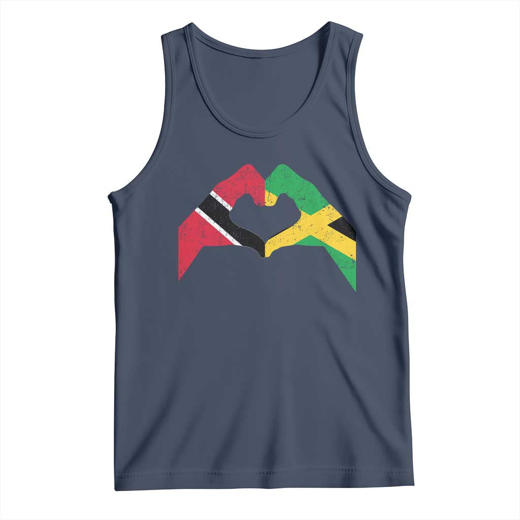Trinidad and Tobago Jamaican Tank Top Two Flags One Heart TS10 Navy Print Your Wear