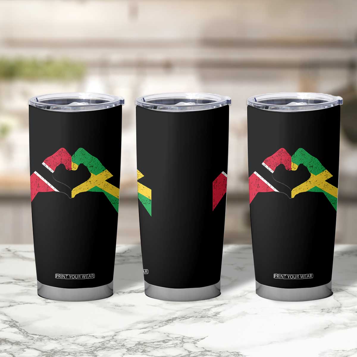 Trinidad and Tobago Jamaican Tumbler Cup Two Flags One Heart TS10 Print Your Wear
