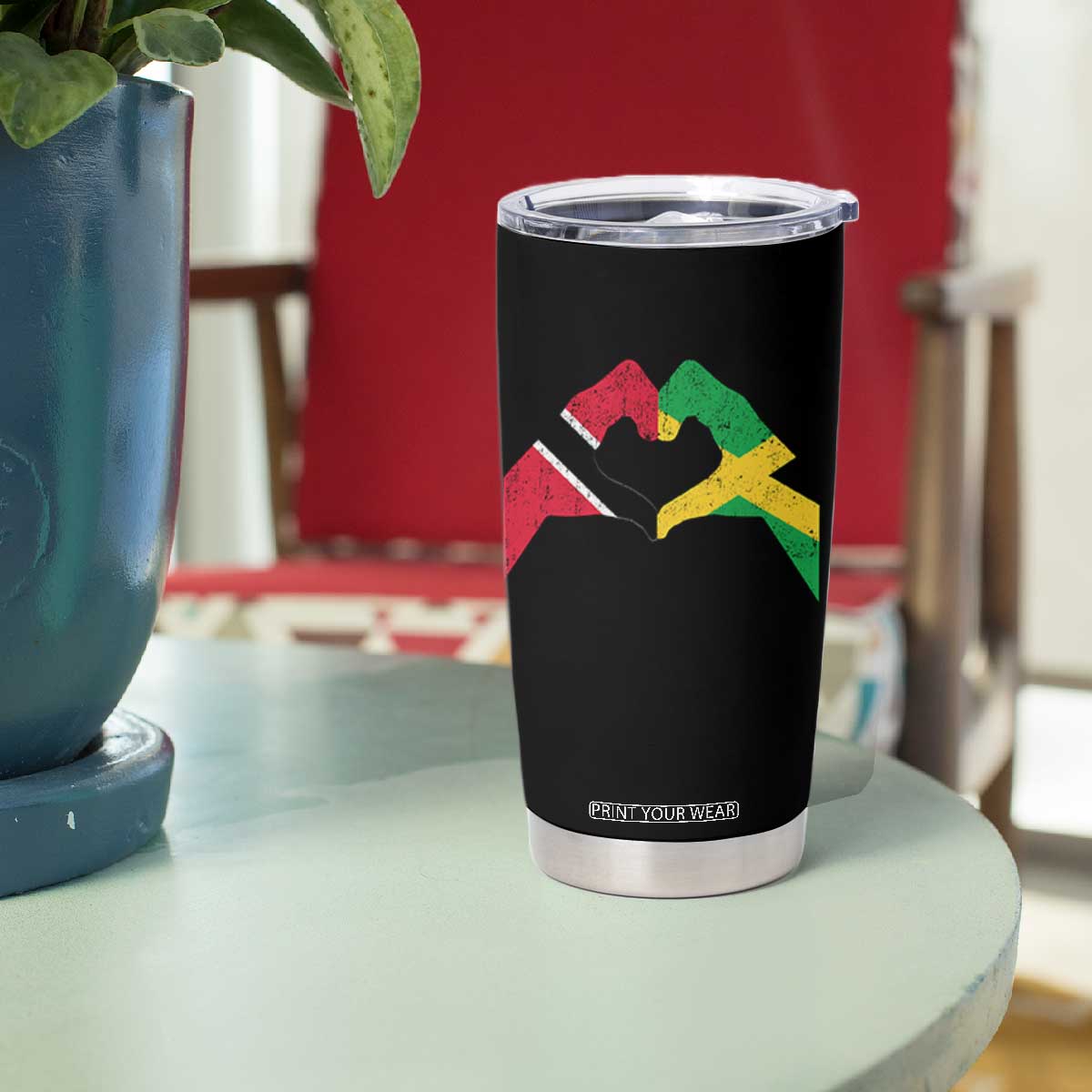 Trinidad and Tobago Jamaican Tumbler Cup Two Flags One Heart TS10 Print Your Wear
