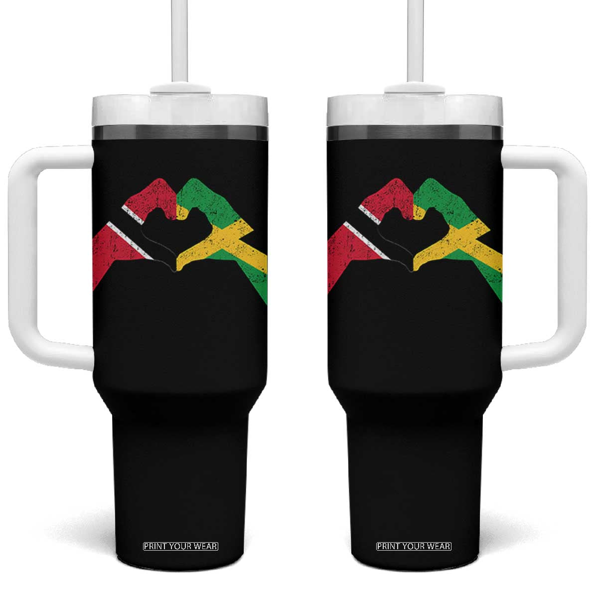 Trinidad and Tobago Jamaican Tumbler With Handle Two Flags One Heart TS10 One Size: 40 oz Black Print Your Wear
