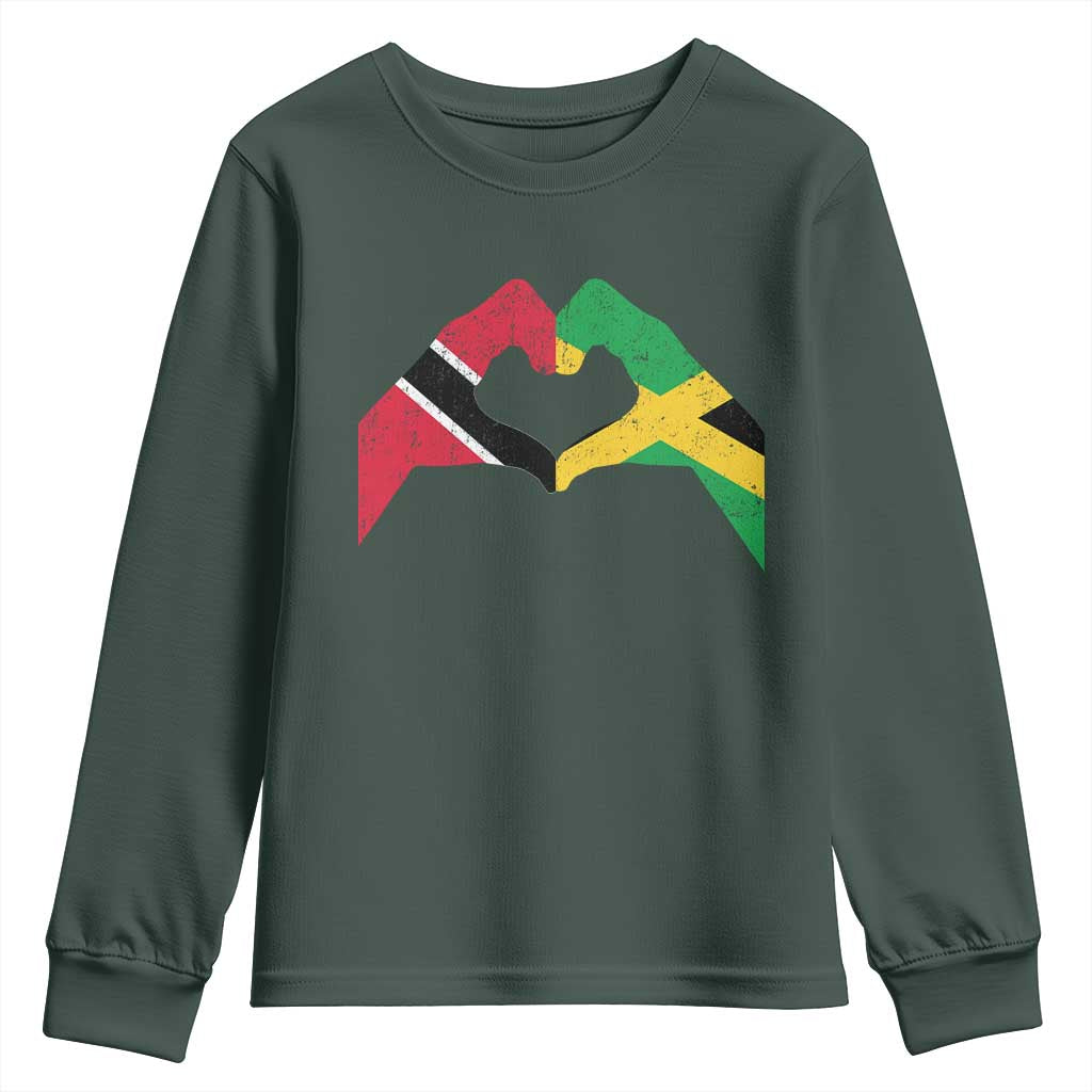 Trinidad and Tobago Jamaican Youth Sweatshirt Two Flags One Heart TS10 Dark Forest Green Print Your Wear