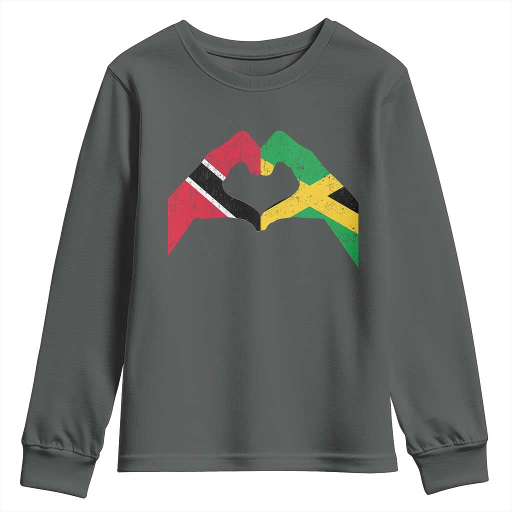 Trinidad and Tobago Jamaican Youth Sweatshirt Two Flags One Heart TS10 Dark Heather Print Your Wear