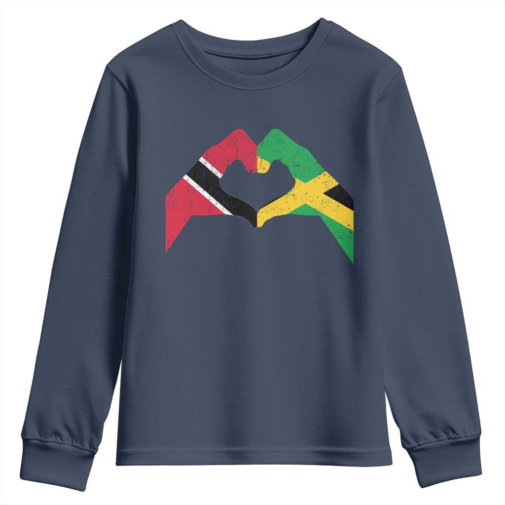 Trinidad and Tobago Jamaican Youth Sweatshirt Two Flags One Heart TS10 Navy Print Your Wear