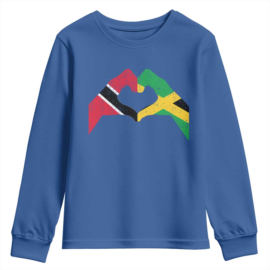 Trinidad and Tobago Jamaican Youth Sweatshirt Two Flags One Heart TS10 Royal Blue Print Your Wear