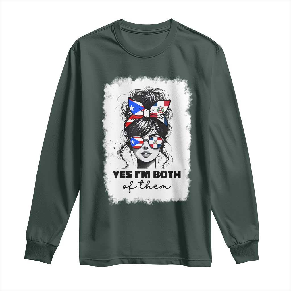 Dominican Puerto Rican Woman Long Sleeve Shirt Yes Im Both Of Them TS10 Dark Forest Green Print Your Wear