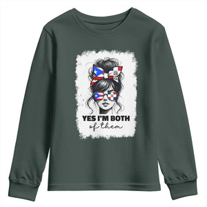 Dominican Puerto Rican Woman Youth Sweatshirt Yes Im Both Of Them TS10 Dark Forest Green Print Your Wear
