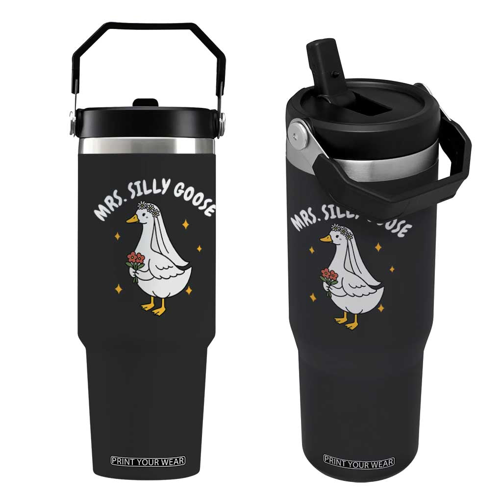 Mrs. Silly Goose Bride Flip Straw Tumbler Funny Goose Lovers Bride To Be TS10 One Size: 30 oz Black Print Your Wear
