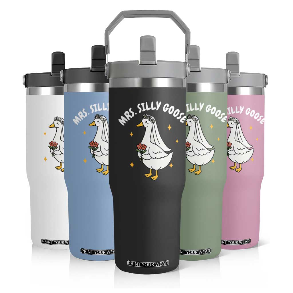 Mrs. Silly Goose Bride Flip Straw Tumbler Funny Goose Lovers Bride To Be TS10 Print Your Wear