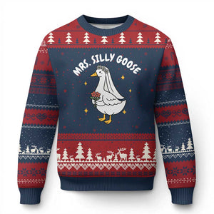 Mrs. Silly Goose Bride Ugly Christmas Sweater Funny Goose Lovers Bride To Be TS10 Navy Red Print Your Wear