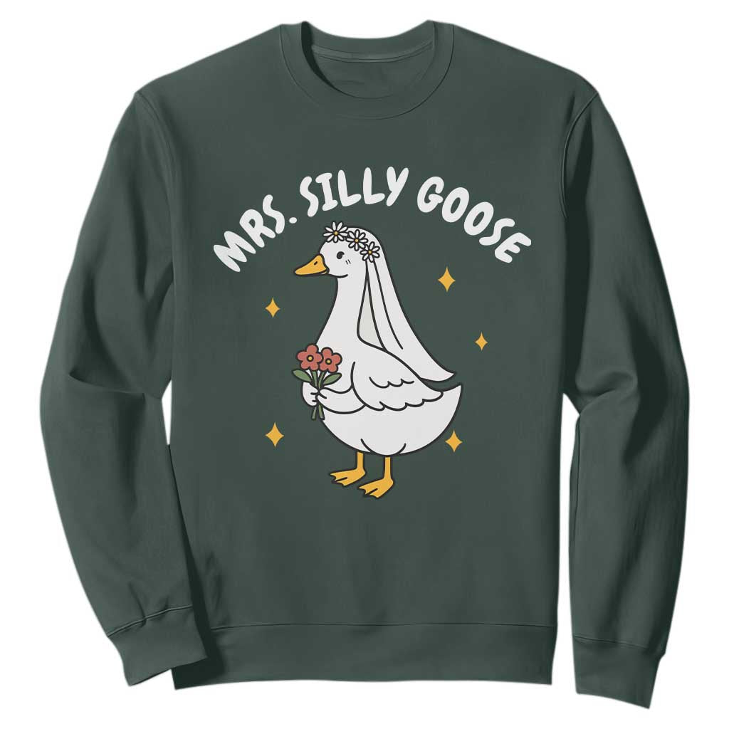 Mrs. Silly Goose Bride Sweatshirt Funny Goose Lovers Bride To Be TS10 Dark Forest Green Print Your Wear