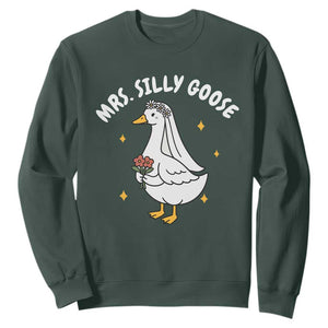 Mrs. Silly Goose Bride Sweatshirt Funny Goose Lovers Bride To Be TS10 Dark Forest Green Print Your Wear