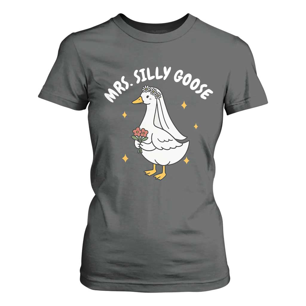 Mrs. Silly Goose Bride T Shirt For Women Funny Goose Lovers Bride To Be TS10 Dark Heather Print Your Wear