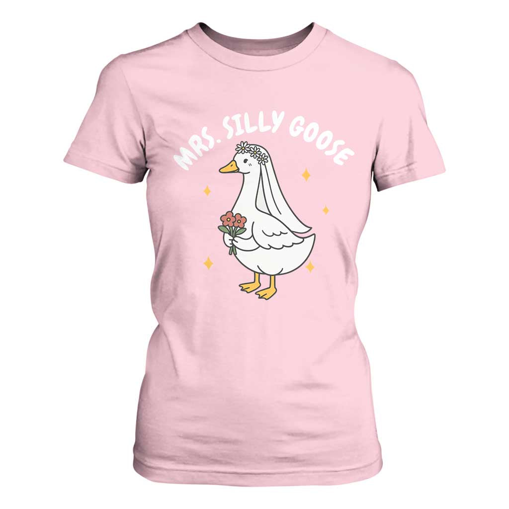 Mrs. Silly Goose Bride T Shirt For Women Funny Goose Lovers Bride To Be TS10 Light Pink Print Your Wear