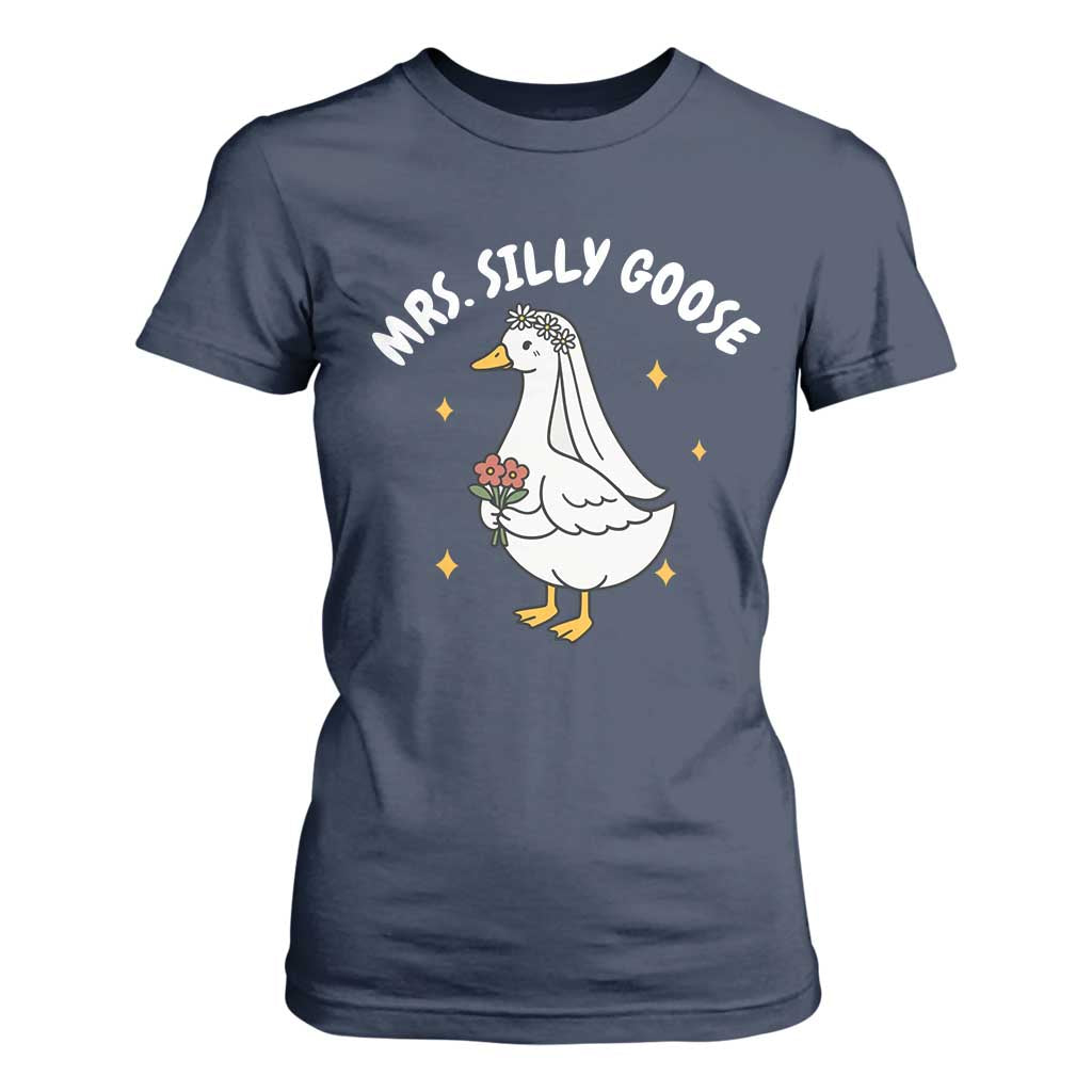 Mrs. Silly Goose Bride T Shirt For Women Funny Goose Lovers Bride To Be TS10 Navy Print Your Wear