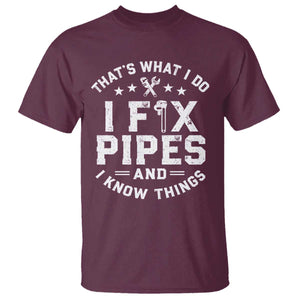 Funny Plumber T Shirt Thats What I Do I Fix Pipes And I Know Things Graphic TS10 Maroon Print Your Wear