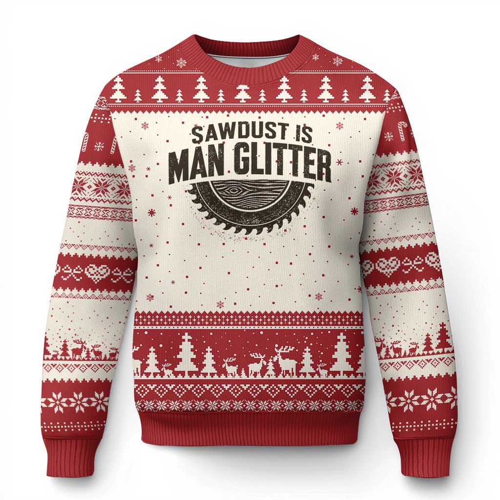 Funny Woodworker Carpenter Ugly Christmas Sweater Sawdust Is Man Glitter Graphic TS10 Beige Red Print Your Wear