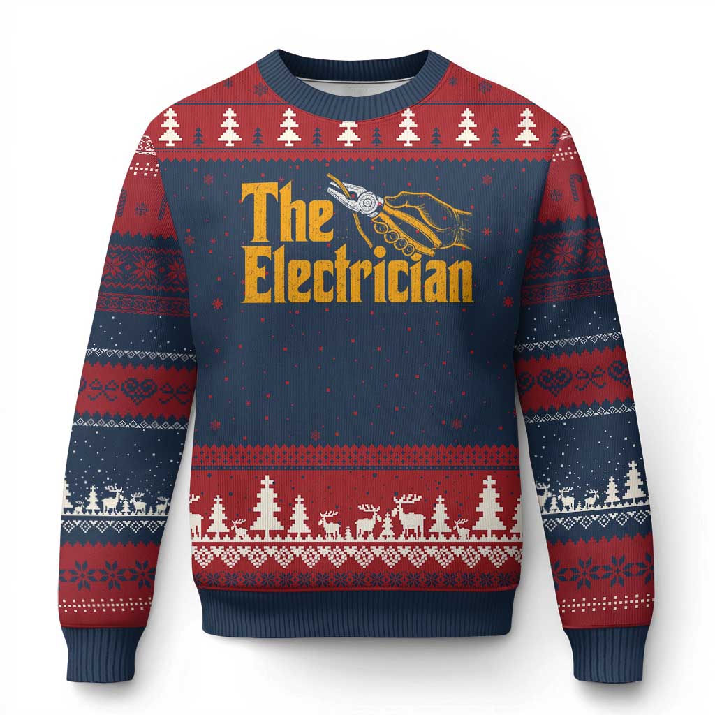 The Electrician Ugly Christmas Sweater Vintage Wire Stripper Pliers Graphic TS10 Navy Red Print Your Wear