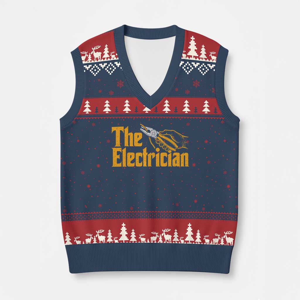 The Electrician V-Neck Knit Sweater Vest Vintage Wire Stripper Pliers Graphic TS10 Navy Red Print Your Wear