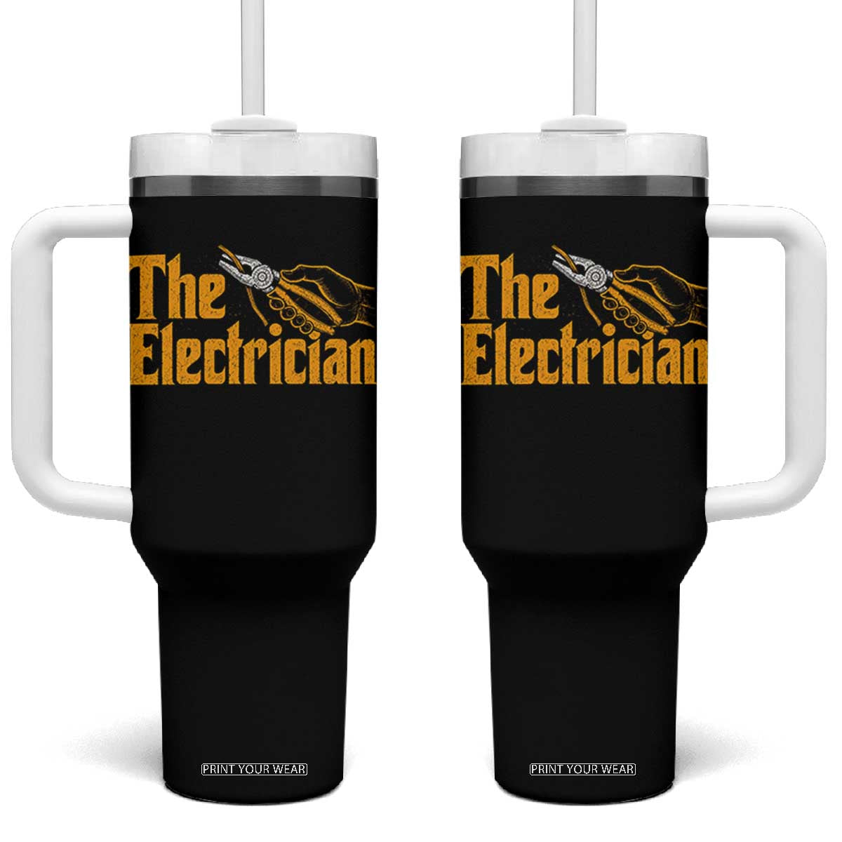The Electrician Tumbler With Handle Vintage Wire Stripper Pliers Graphic TS10 One Size: 40 oz Black Print Your Wear