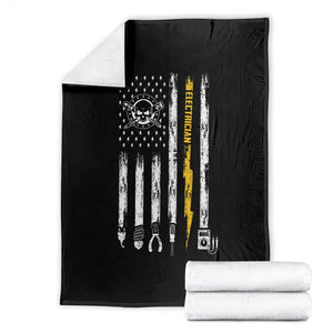Electrician US Flag Throw Blanket Tools for Electricians Skull Lightning Graphic
