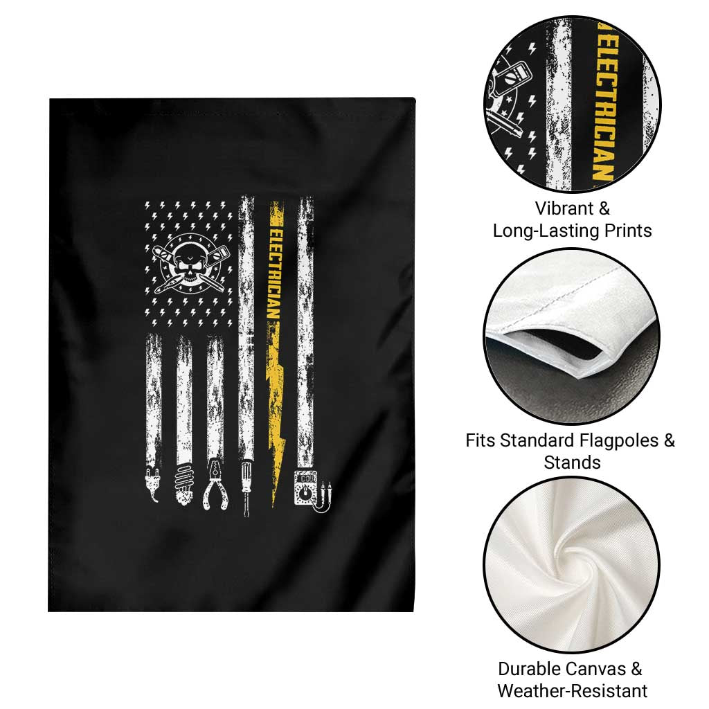 Electrician US Flag Garden Flag Tools for Electricians Skull Lightning Graphic