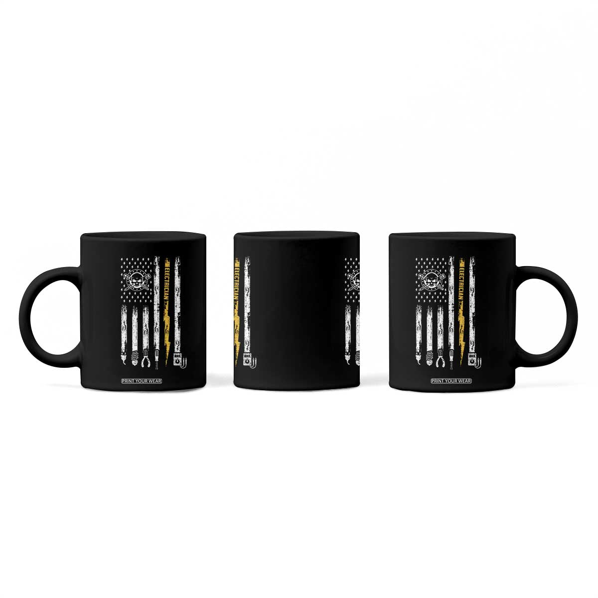 Electrician US Flag Coffee Mug Tools for Electricians Skull Lightning Graphic