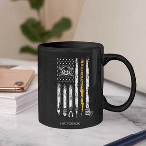 Electrician US Flag Coffee Mug Tools for Electricians Skull Lightning Graphic