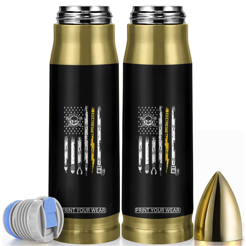Electrician US Flag Bullet Tumbler Tools for Electricians Skull Lightning Graphic TS10 Black Print Your Wear