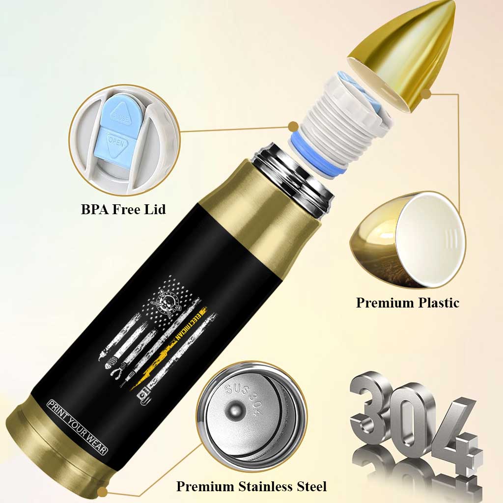 Electrician US Flag Bullet Tumbler Tools for Electricians Skull Lightning Graphic