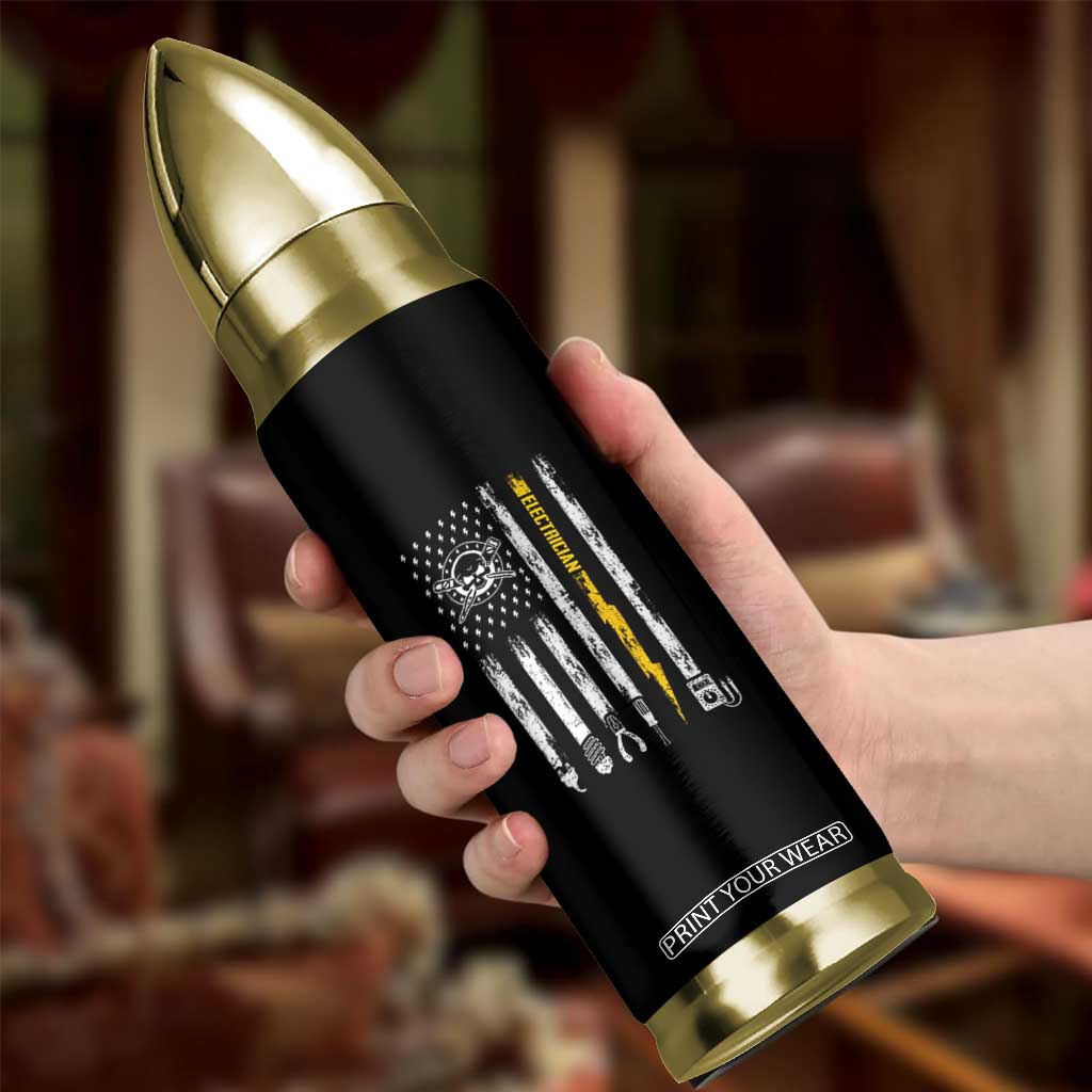 Electrician US Flag Bullet Tumbler Tools for Electricians Skull Lightning Graphic