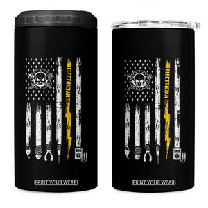 Electrician US Flag 4 in 1 Can Cooler Tumbler Tools for Electricians Skull Lightning Graphic