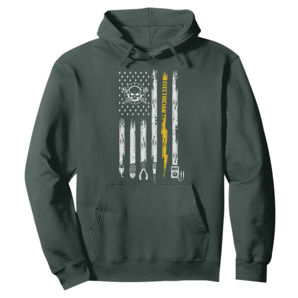Electrician US Flag Hoodie Tools for Electricians Skull Lightning Graphic