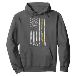 Electrician US Flag Hoodie Tools for Electricians Skull Lightning Graphic