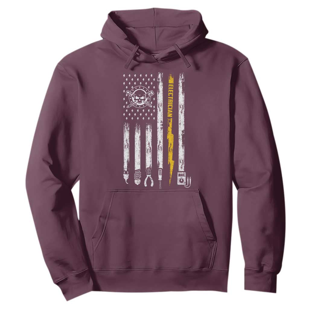 Electrician US Flag Hoodie Tools for Electricians Skull Lightning Graphic