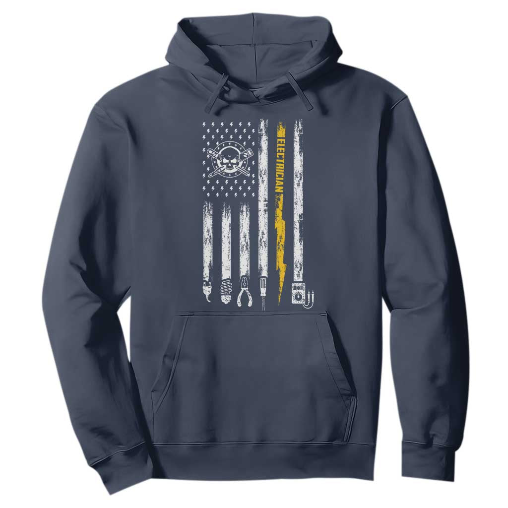Electrician US Flag Hoodie Tools for Electricians Skull Lightning Graphic