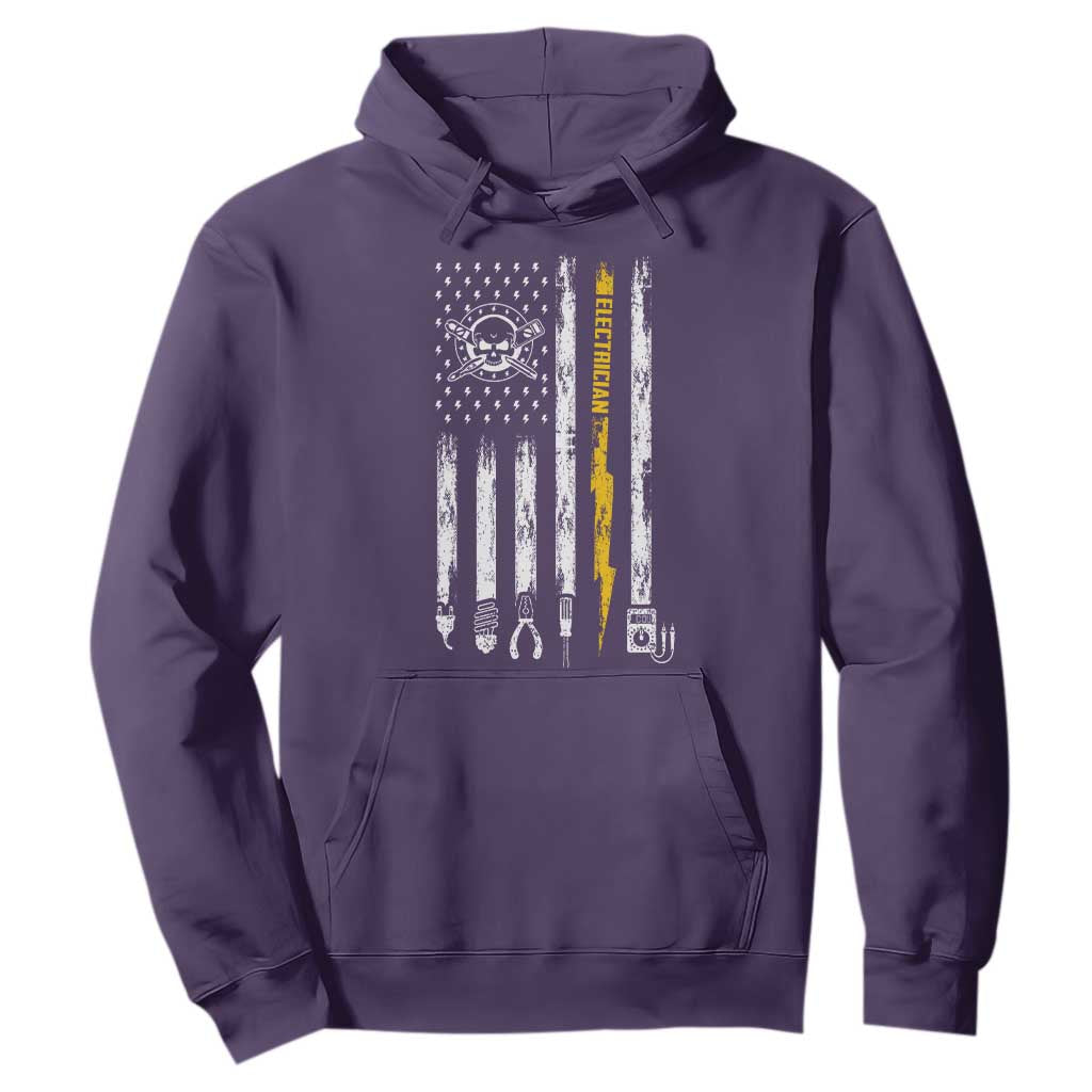 Electrician US Flag Hoodie Tools for Electricians Skull Lightning Graphic