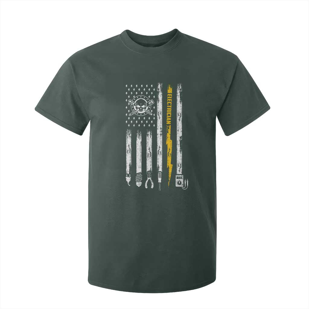Electrician US Flag T Shirt For Kid Tools for Electricians Skull Lightning Graphic