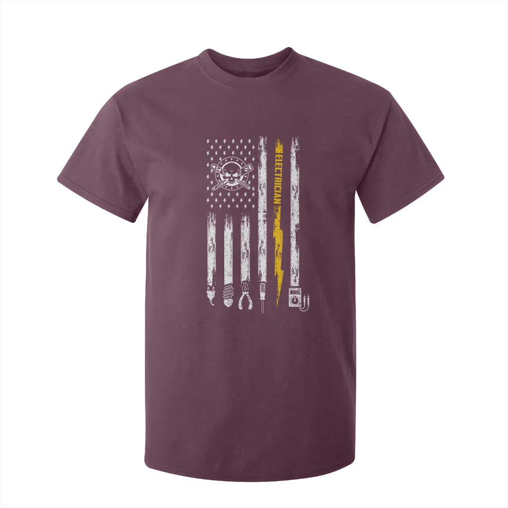 Electrician US Flag T Shirt For Kid Tools for Electricians Skull Lightning Graphic