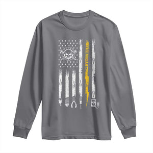 Electrician US Flag Long Sleeve Shirt Tools for Electricians Skull Lightning Graphic
