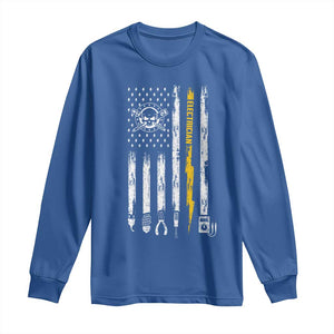 Electrician US Flag Long Sleeve Shirt Tools for Electricians Skull Lightning Graphic