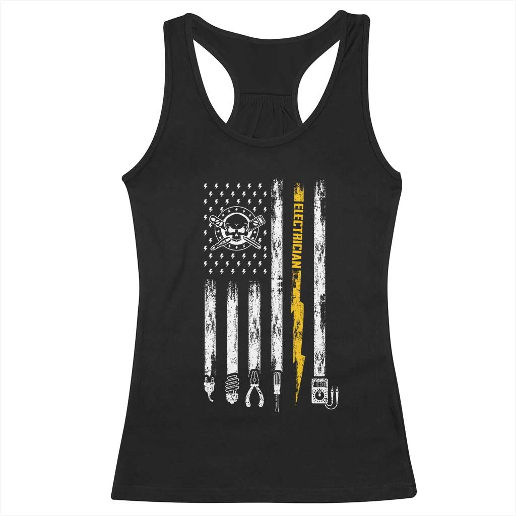 Electrician US Flag Racerback Tank Top Tools for Electricians Skull Lightning Graphic TS10 Black Print Your Wear