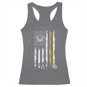 Electrician US Flag Racerback Tank Top Tools for Electricians Skull Lightning Graphic