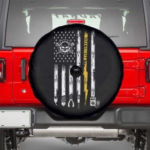 Electrician US Flag Spare Tire Cover Tools for Electricians Skull Lightning Graphic
